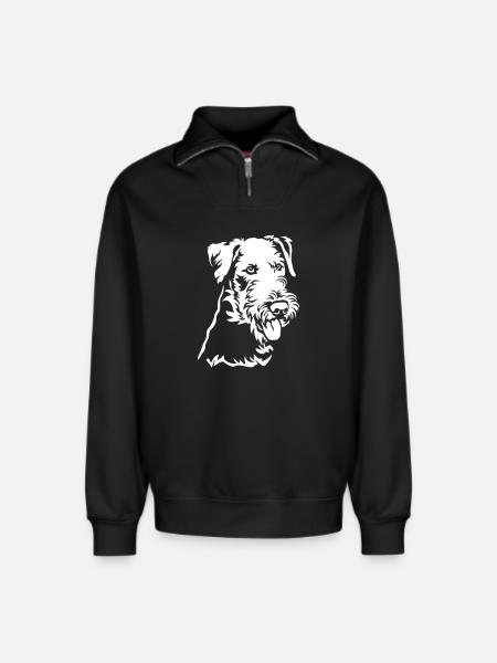 Airedale Terrier Head "Black Edition" - Relaxed Unisex Organic Half Zip Sweatshirt – by SPREAD - black
