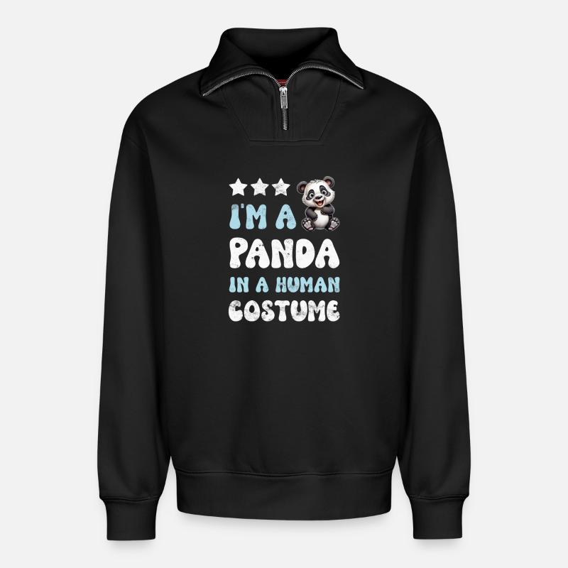 Panda Panda Bear - Relaxed Unisex Organic Half Zip Sweatshirt – by SPREAD - black