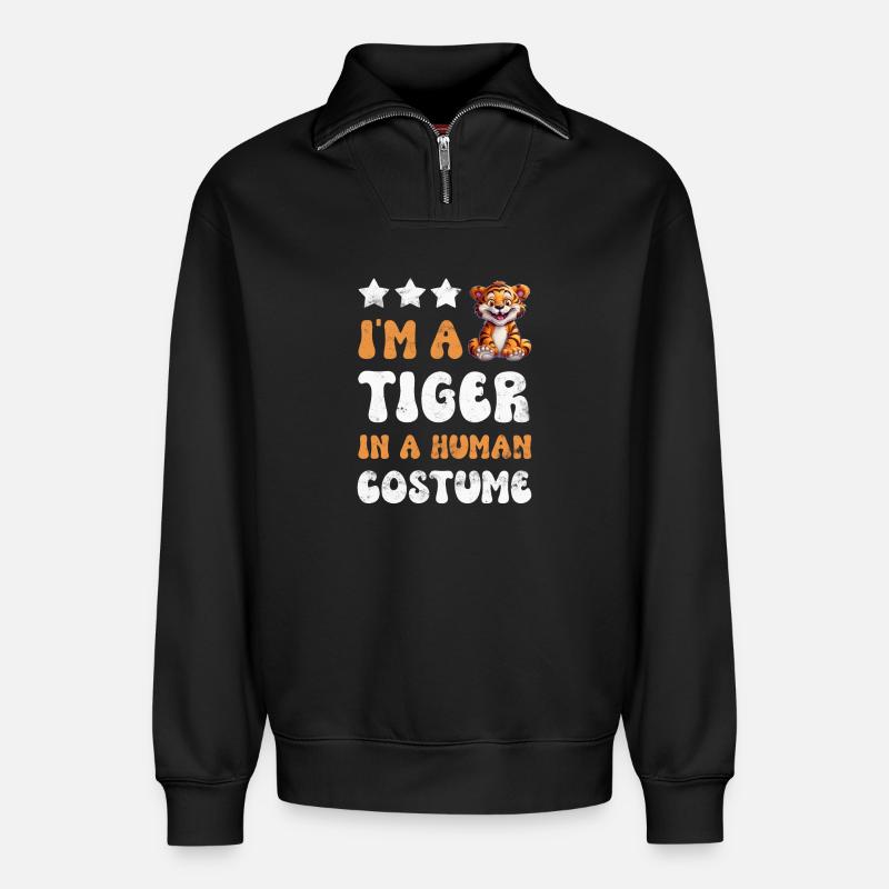 Tiger - Relaxed Unisex Organic Half Zip Sweatshirt – von SPREAD - Schwarz