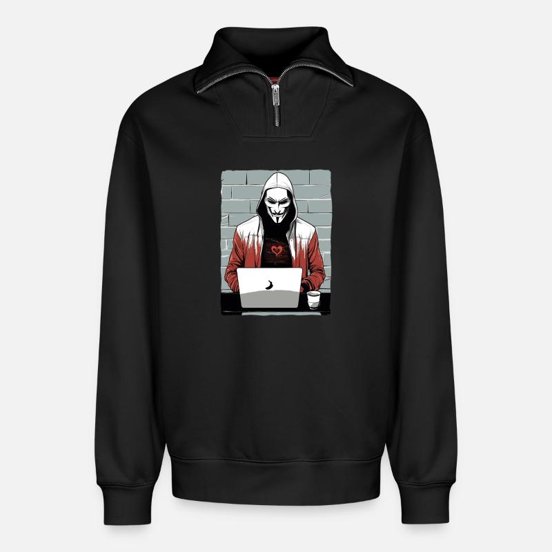 Anonymous Hacker - Relaxed Unisex Organic Half Zip Sweatshirt – by SPREAD - black