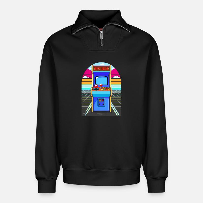Arcade - Relaxed Unisex Organic Half Zip Sweatshirt – von SPREAD - Schwarz