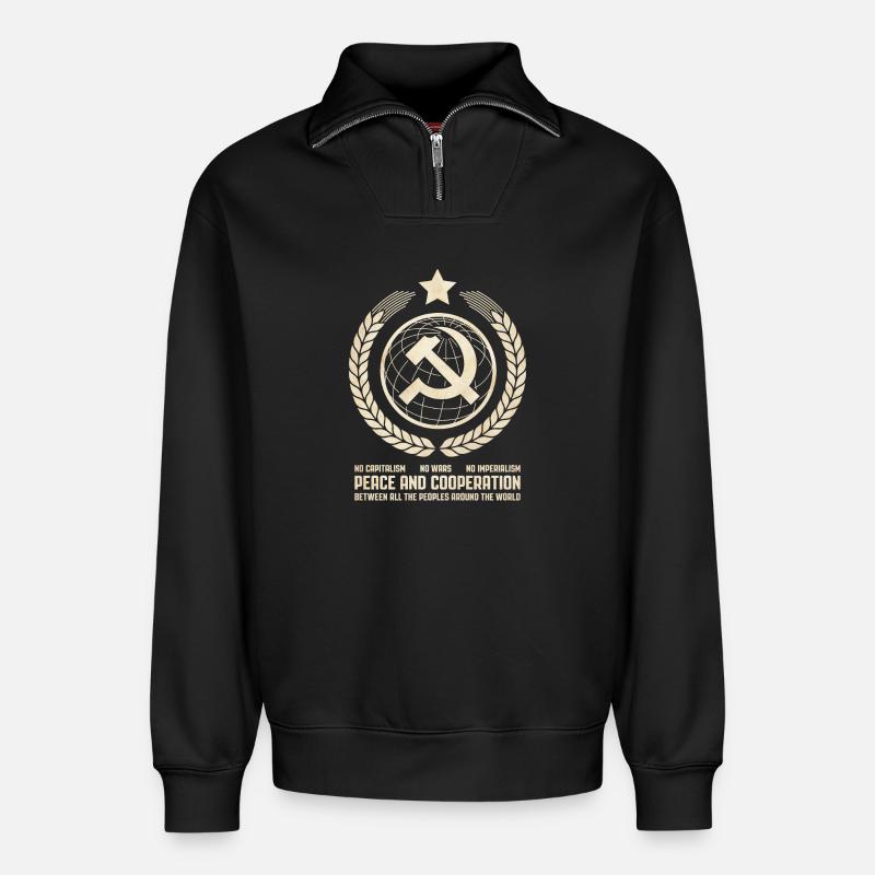 L’internationalisme communiste. - Sweat unisexe décontracté en coton biologique à demi-zip – de SPREAD - noir