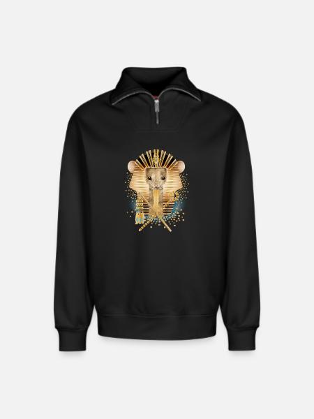 Mouse with Egyptian Pharaoh Mask - Relaxed Unisex Organic Half Zip Sweatshirt – by SPREAD - black