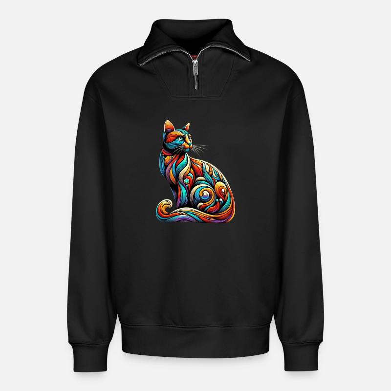 Katze - Relaxed Unisex Organic Half Zip Sweatshirt – von SPREAD - Schwarz