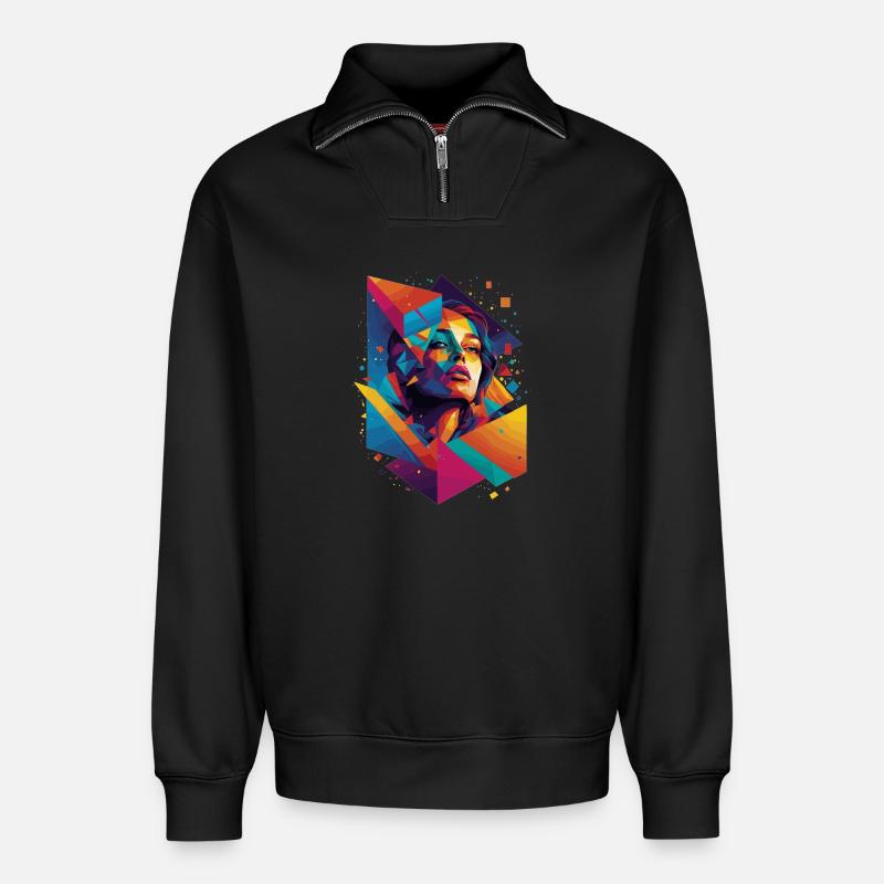 Moderne Gesichts Kunst - Relaxed Unisex Organic Half Zip Sweatshirt – von SPREAD - Schwarz