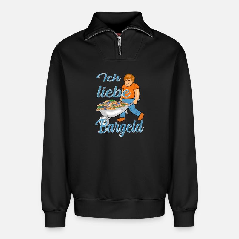 Bargeld Geld - Relaxed Unisex Organic Half Zip Sweatshirt – von SPREAD - Schwarz