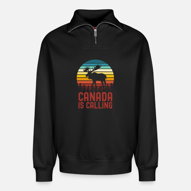Canada moose - Relaxed Unisex Organic Half Zip Sweatshirt – by SPREAD - black