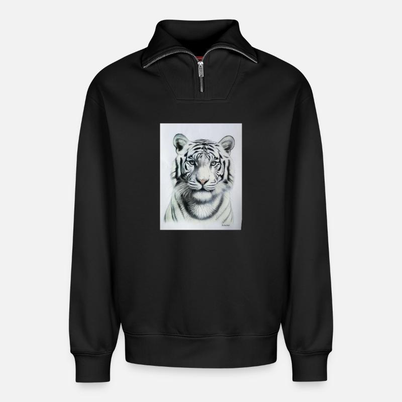 White Tiger - Weisser Tiger - Relaxed Unisex Organic Half Zip Sweatshirt – von SPREAD - Schwarz