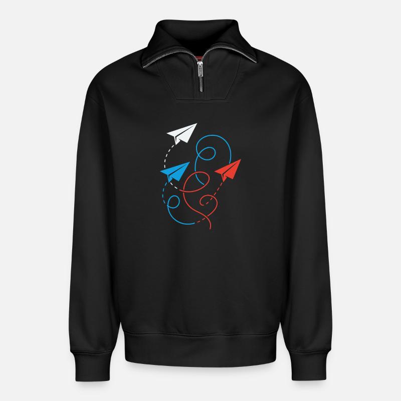 Papierflieger - Relaxed Unisex Organic Half Zip Sweatshirt – von SPREAD - Schwarz