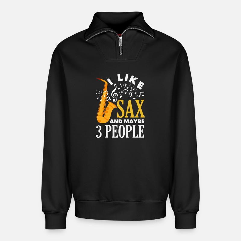 Saxophone - Sweat unisexe décontracté en coton biologique à demi-zip – de SPREAD - noir