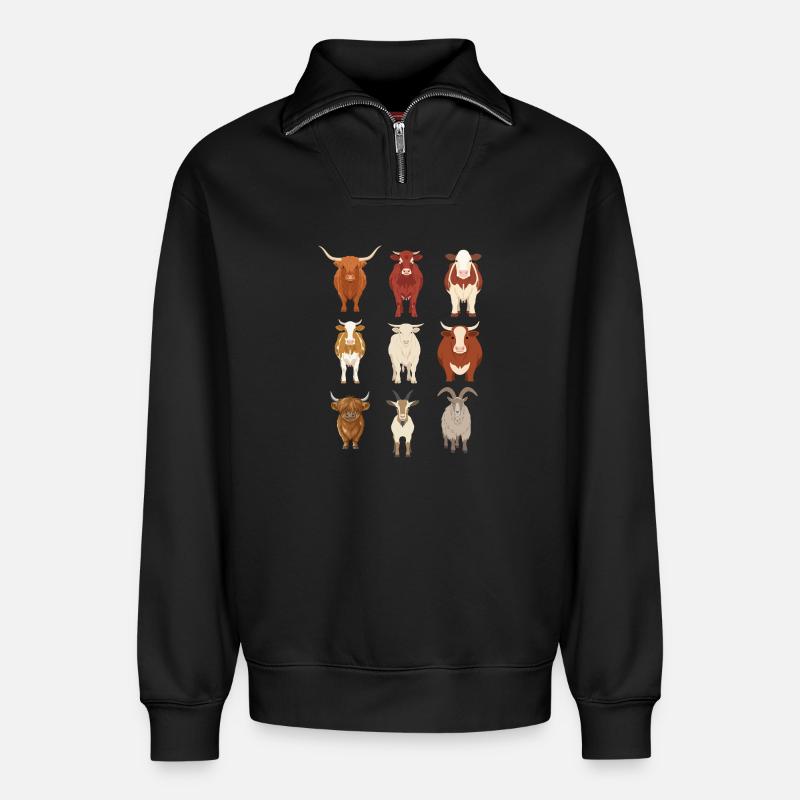 Vaches idée cadeau  - Sweat unisexe décontracté en coton biologique à demi-zip – de SPREAD - noir