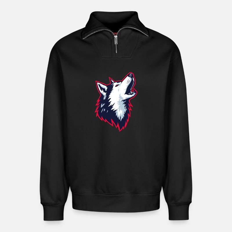 Heulender Husky im Logo Stil - Relaxed Unisex Organic Half Zip Sweatshirt – von SPREAD - Schwarz