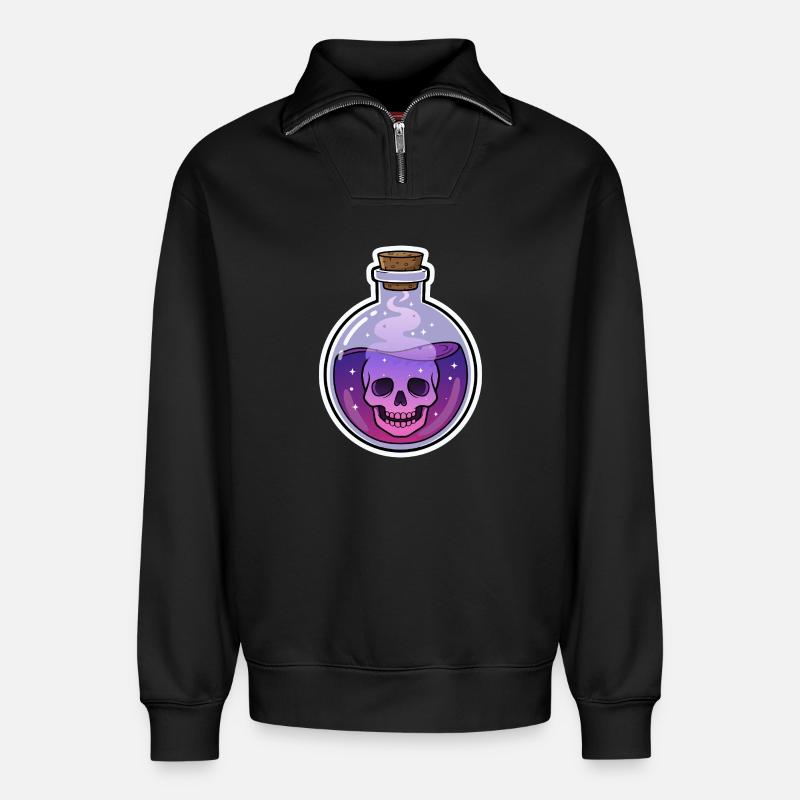 Lila Schädel im Mystic Fläschchen - Relaxed Unisex Organic Half Zip Sweatshirt – von SPREAD - Schwarz