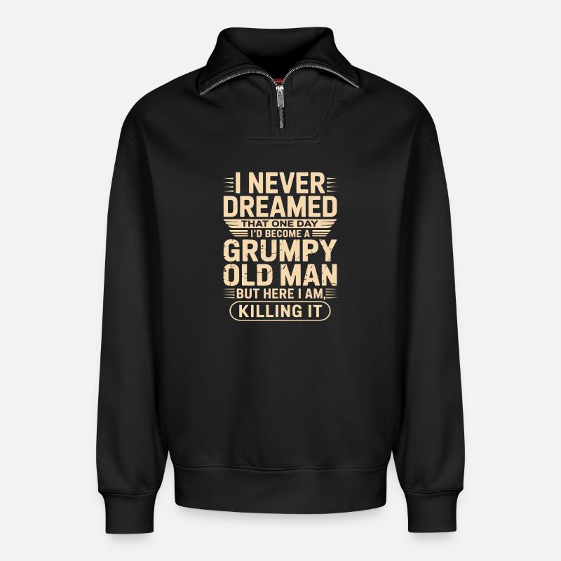 Grumpy Old Man Zitat-Tee - Relaxed Unisex Organic Half Zip Sweatshirt – von SPREAD - Schwarz