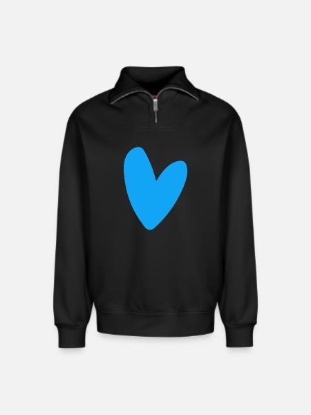 Blue heart neon retro style striking - Relaxed Unisex Organic Half Zip Sweatshirt – by SPREAD - black