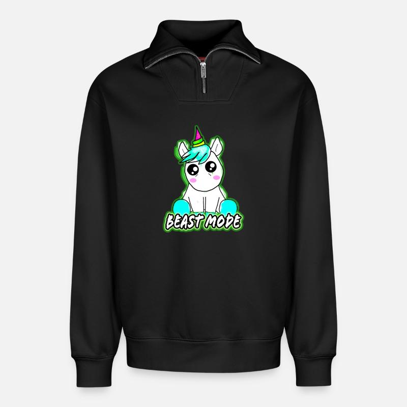 Beast mode - Relaxed Unisex Organic Half Zip Sweatshirt – by SPREAD - black