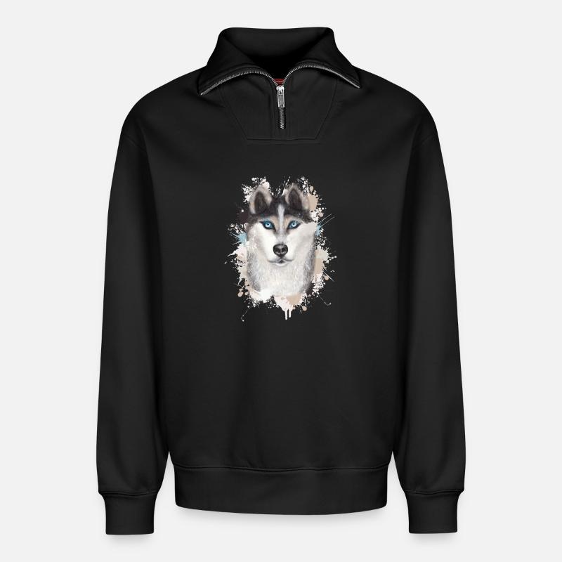 Wolf - Sweat unisexe décontracté en coton biologique à demi-zip – de SPREAD - noir
