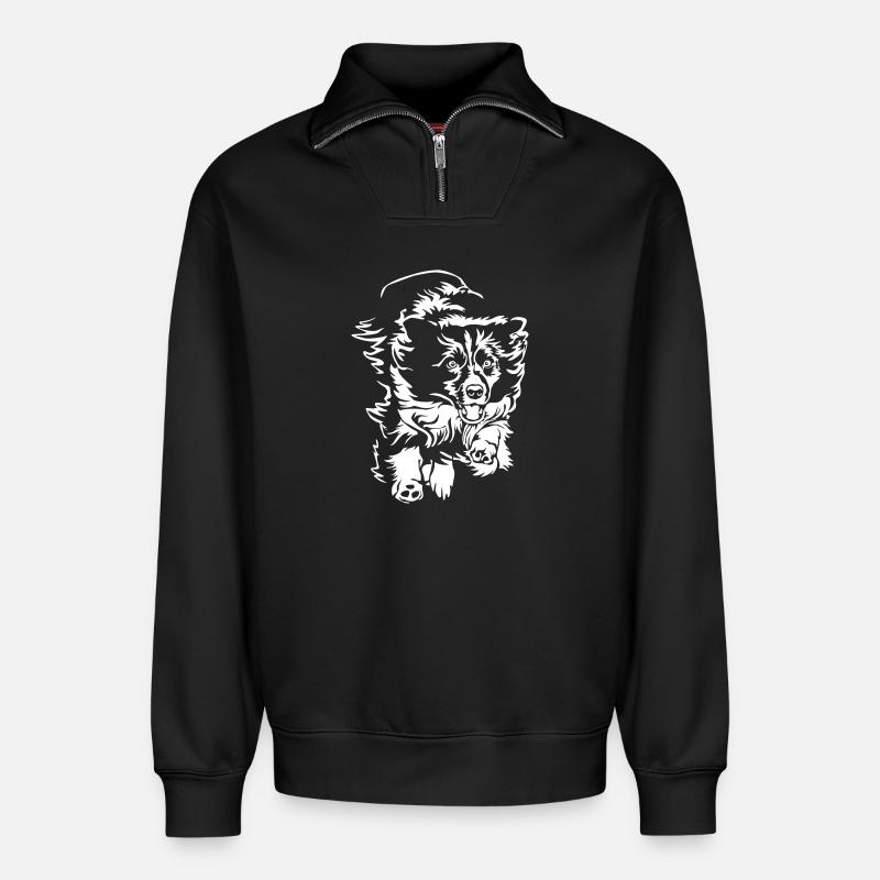 Border Collie "Black Edition" - Relaxed Unisex Organic Half Zip Sweatshirt – by SPREAD - black