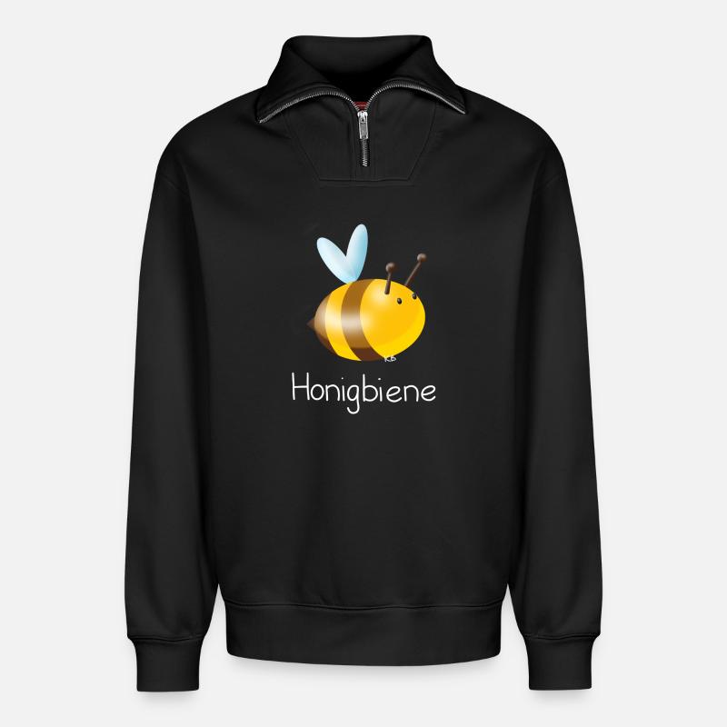 Honigbiene - Relaxed Unisex Organic Half Zip Sweatshirt – von SPREAD - Schwarz