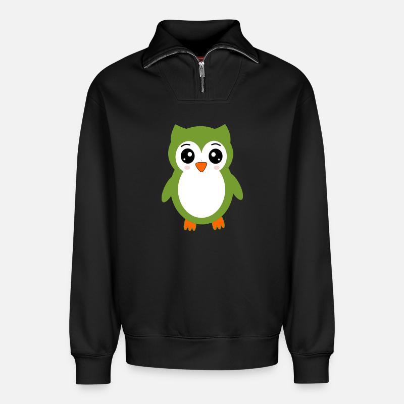 Eule grüne Eule - Relaxed Unisex Organic Half Zip Sweatshirt – von SPREAD - Schwarz