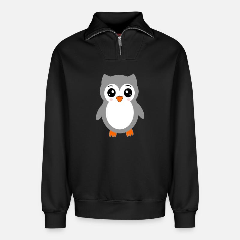 graue Eule - Relaxed Unisex Organic Half Zip Sweatshirt – von SPREAD - Schwarz