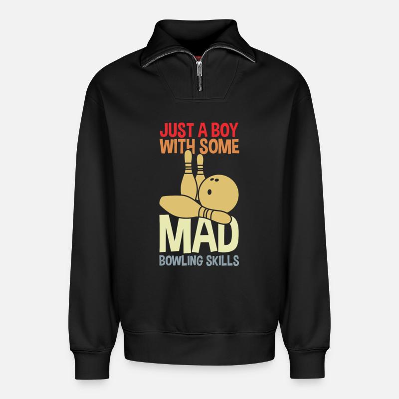 Lustiger Bowling Junge - Relaxed Unisex Organic Half Zip Sweatshirt – von SPREAD - Schwarz