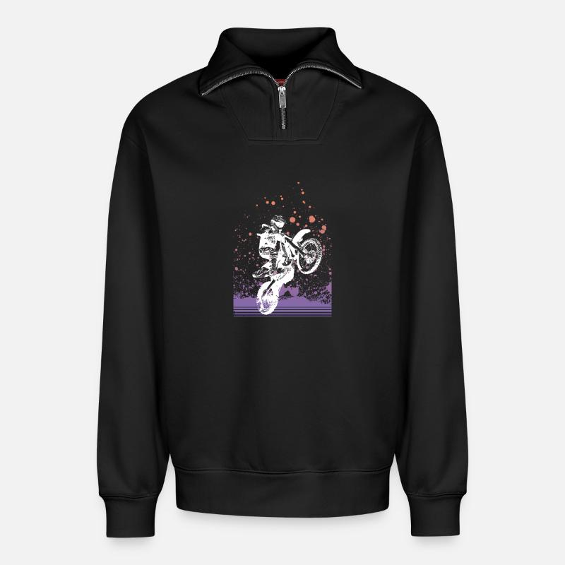 Motocross - Relaxed Unisex Organic Half Zip Sweatshirt – von SPREAD - Schwarz