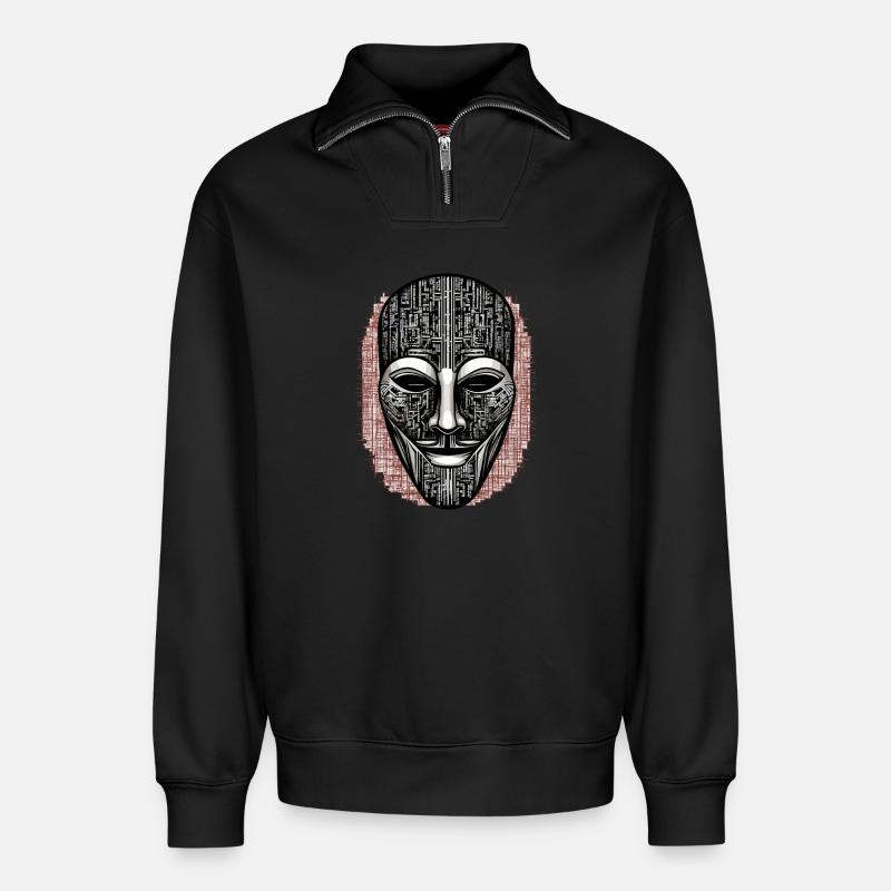 Anonymous Hacker Maske - Relaxed Unisex Organic Half Zip Sweatshirt – von SPREAD - Schwarz