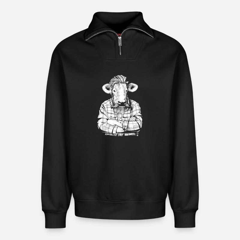 Mister Beef (weiße Version) - Relaxed Unisex Organic Half Zip Sweatshirt – von SPREAD - Schwarz