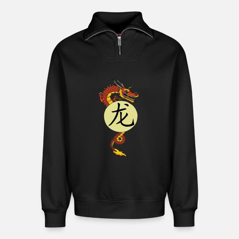 Chinesischer Roter Drache - Relaxed Unisex Organic Half Zip Sweatshirt – von SPREAD - Schwarz