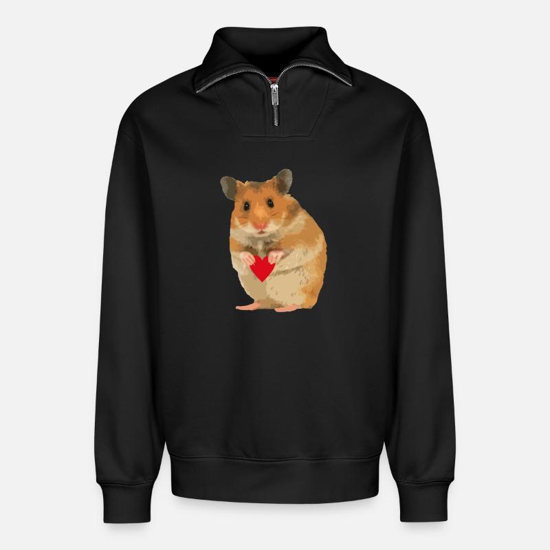 Hamster Menno mit Herz - Relaxed Unisex Organic Half Zip Sweatshirt – von SPREAD - Schwarz