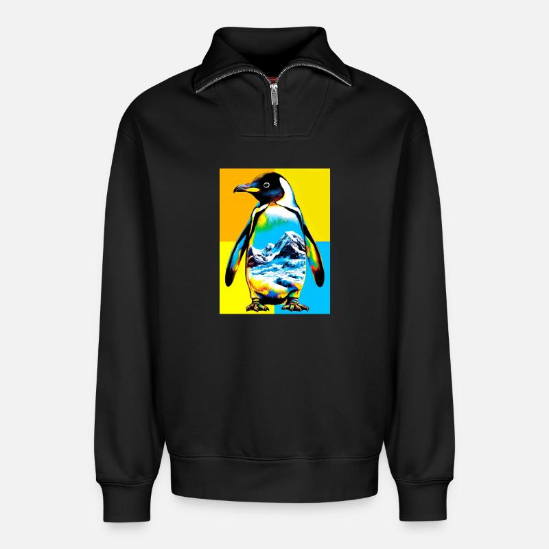 Pinguin - Relaxed Unisex Organic Half Zip Sweatshirt – von SPREAD - Schwarz