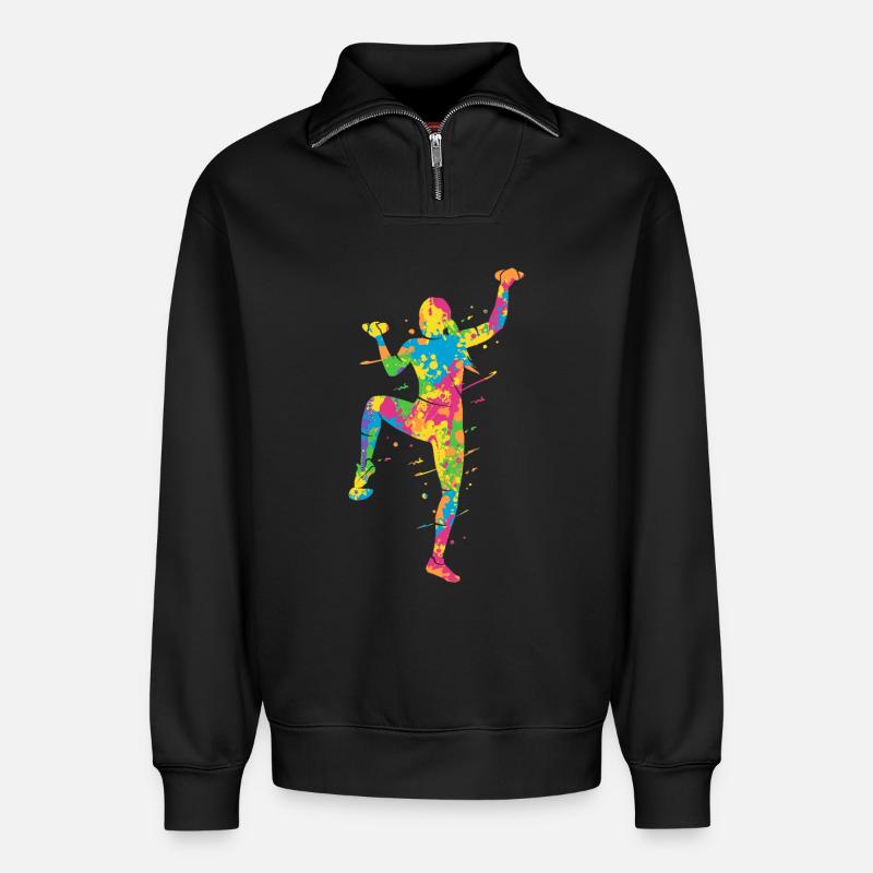 Bouldern Bunt Kletterer Mädchen Berge Klettern - Relaxed Unisex Organic Half Zip Sweatshirt – von SPREAD - Schwarz