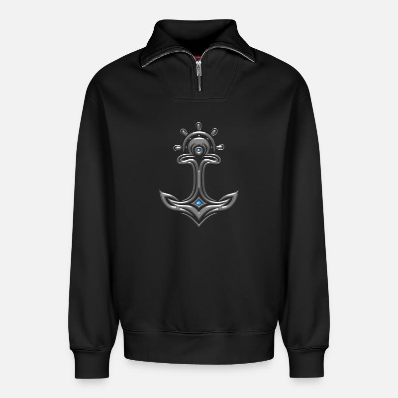 Odin Thor Anker - Relaxed Unisex Organic Half Zip Sweatshirt – von SPREAD - Schwarz