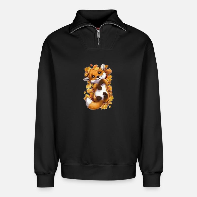 Cute baby fox - Relaxed Unisex Organic Half Zip Sweatshirt – von SPREAD - Schwarz