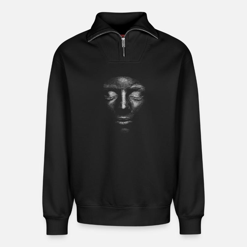 Gesicht - Relaxed Unisex Organic Half Zip Sweatshirt – von SPREAD - Schwarz