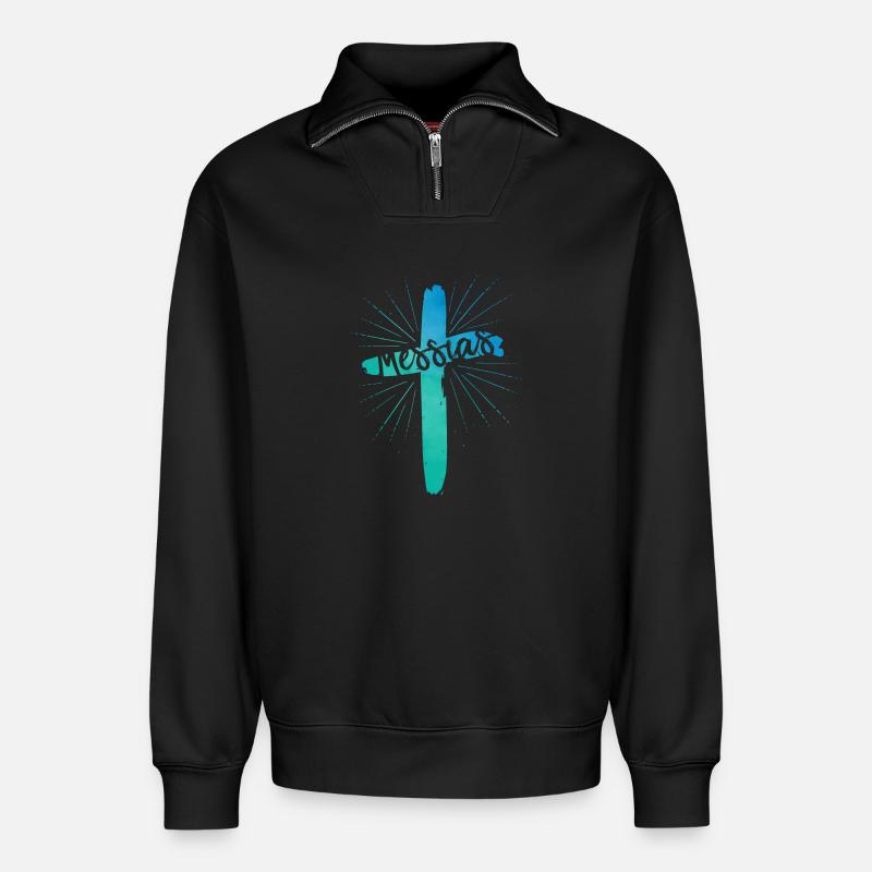 Messie - Sweat unisexe décontracté en coton biologique à demi-zip – de SPREAD - noir