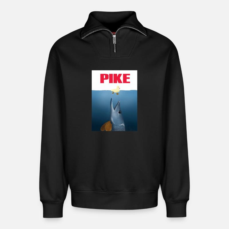 Pike attack - Relaxed Unisex Organic Half Zip Sweatshirt – by SPREAD - black