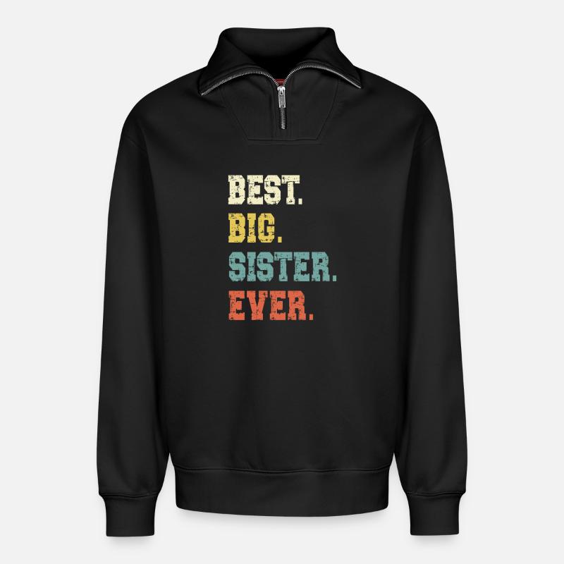 Grosse Schwester - Relaxed Unisex Organic Half Zip Sweatshirt – von SPREAD - Schwarz