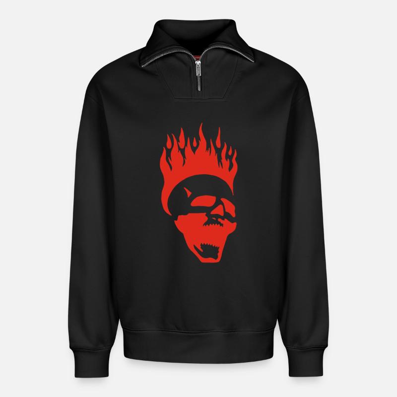 Flammender schreiender Schädel (rot) - Relaxed Unisex Organic Half Zip Sweatshirt – von SPREAD - Schwarz