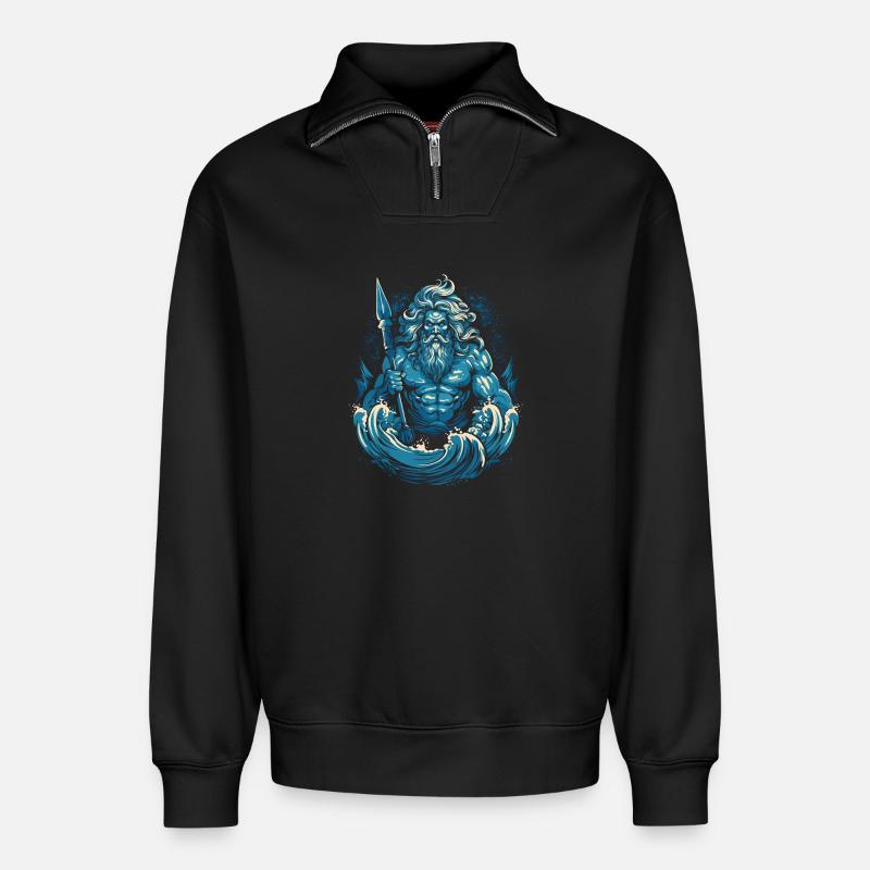 Poseidon - Relaxed Unisex Organic Half Zip Sweatshirt – by SPREAD - black