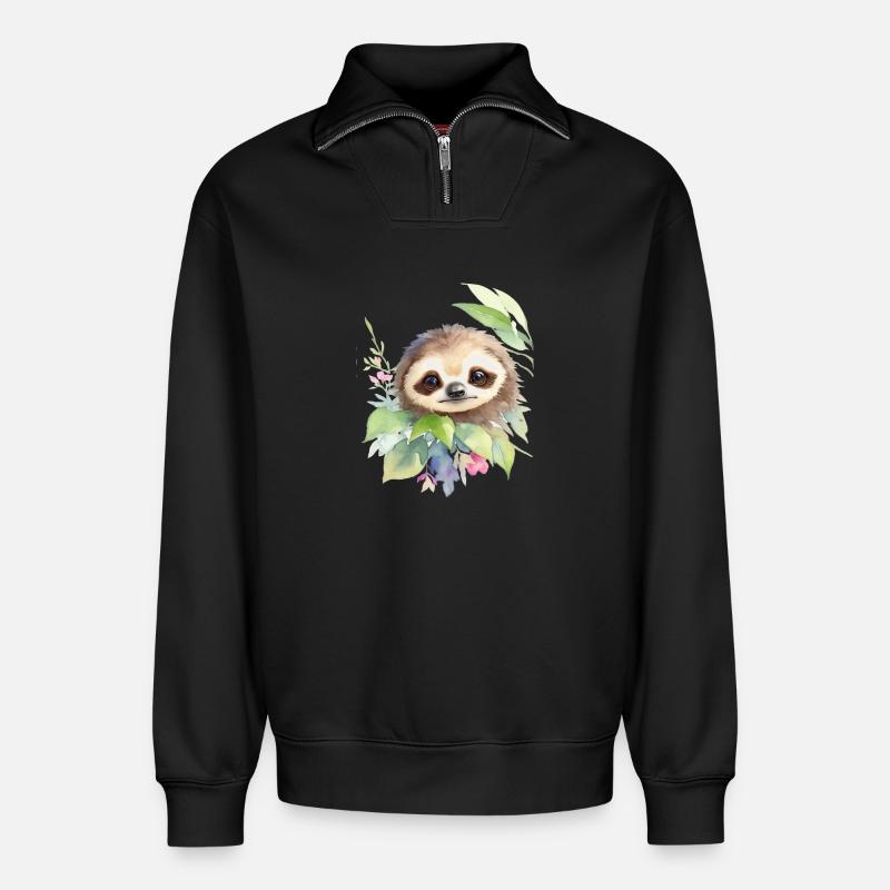 Faultier - Relaxed Unisex Organic Half Zip Sweatshirt – von SPREAD - Schwarz
