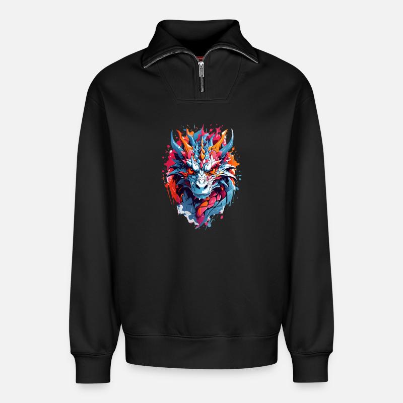 Coole Drache - Relaxed Unisex Organic Half Zip Sweatshirt – von SPREAD - Schwarz