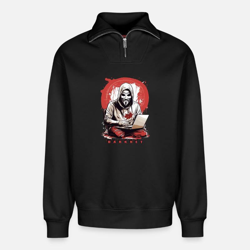 Anonymous Hacker - Relaxed Unisex Organic Half Zip Sweatshirt – von SPREAD - Schwarz