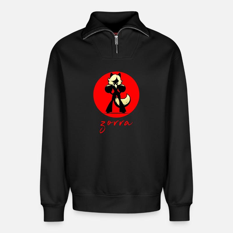 Roter Hintergrund Fuchs - Relaxed Unisex Organic Half Zip Sweatshirt – von SPREAD - Schwarz