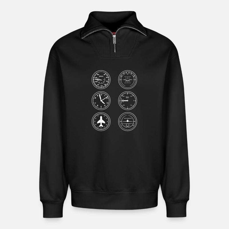 Flugzeug Instrumente - Relaxed Unisex Organic Half Zip Sweatshirt – von SPREAD - Schwarz