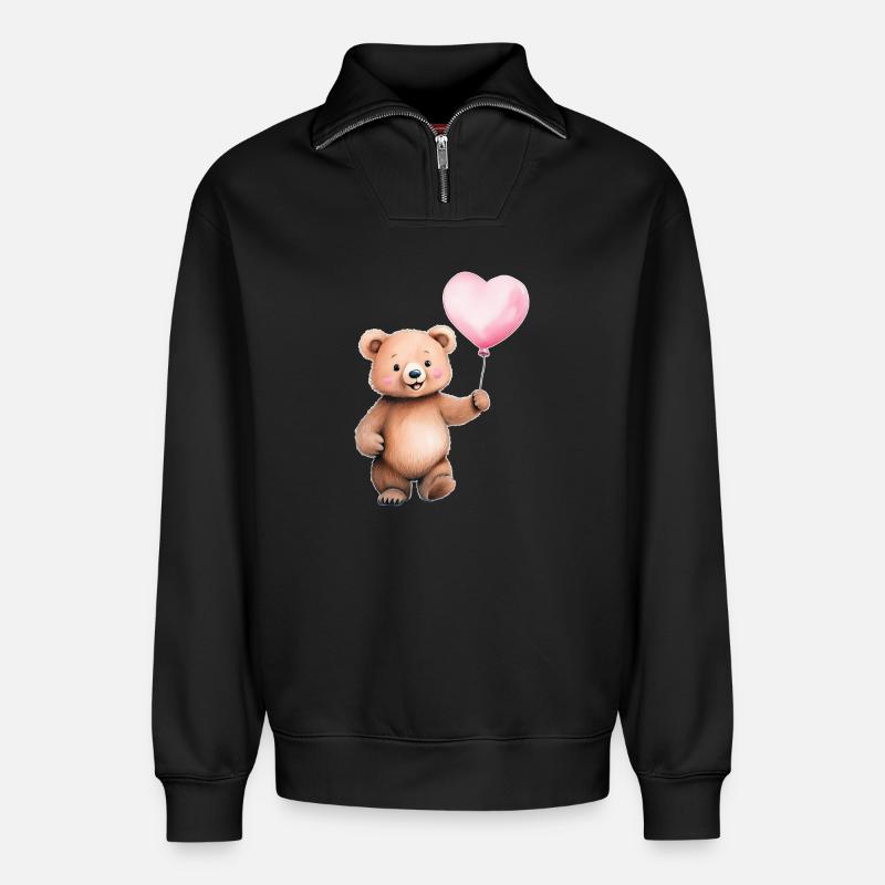 Herzballon Teddy - Relaxed Unisex Organic Half Zip Sweatshirt – von SPREAD - Schwarz