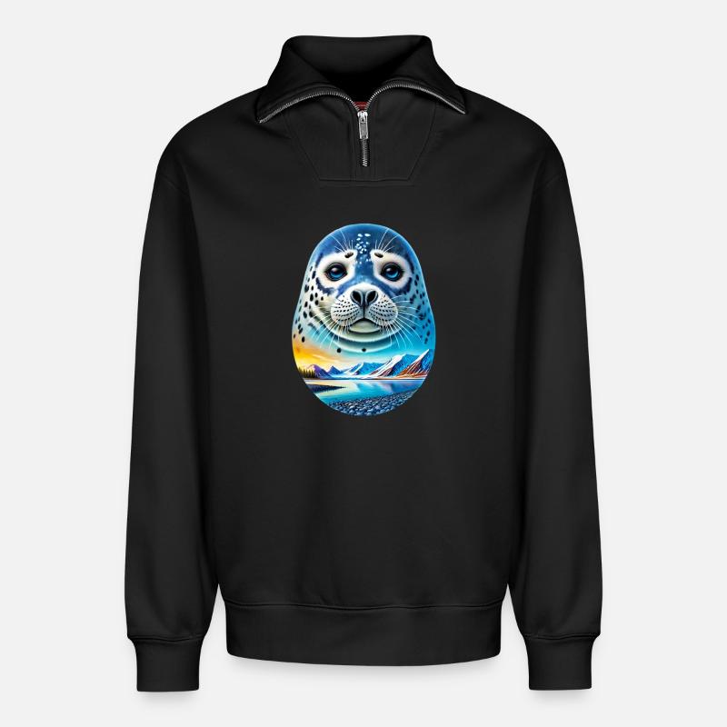 Siegel - Relaxed Unisex Organic Half Zip Sweatshirt – von SPREAD - Schwarz