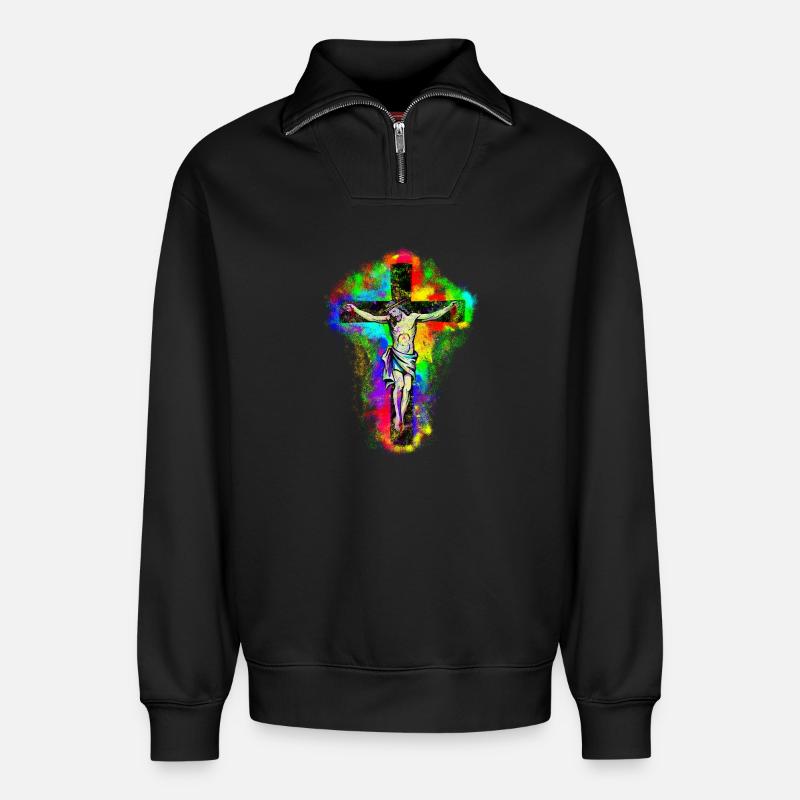 Croix de Jésus-Christ - Sweat unisexe décontracté en coton biologique à demi-zip – de SPREAD - noir
