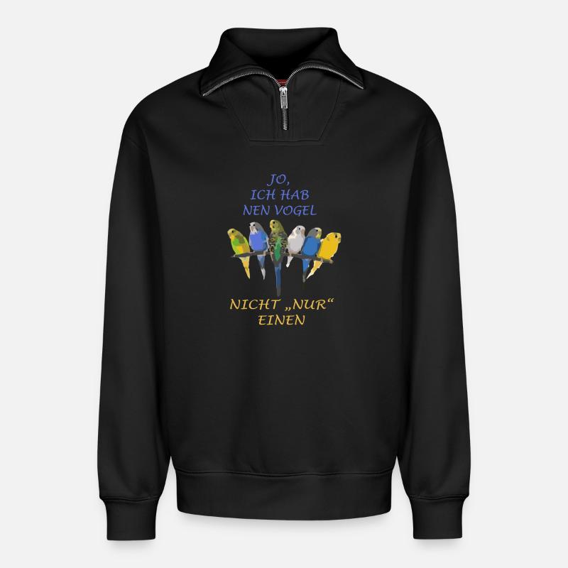 Dire oiseaux Perruche - Sweat unisexe décontracté en coton biologique à demi-zip – de SPREAD - noir